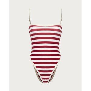 SAME Los Angeles Swim Womens One Piece ColorBlock Stripped Burgandy XSmall